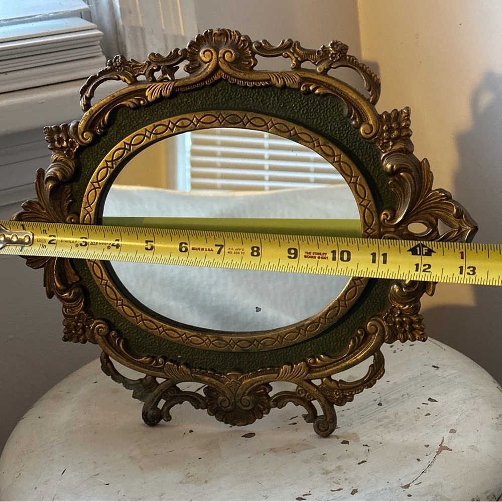 Antique MIRROR Baroque French vanity free standing solid Brass with green detail - Picture 4 of 16